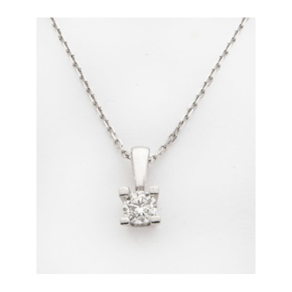 Cadena y colgante solitario en oro blanco con diamante talla brillante y un peso total de 0,28 cts. aprox.
