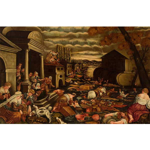 Círculo de Pedro Orrente (1570 - 1644).   &quot;El Diluvio&quot;. Óleo sobre lienzo.
