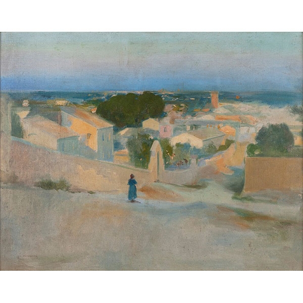José Navarro Llorens (Valencia, 1867 - 1923) “Vista de pueblo”