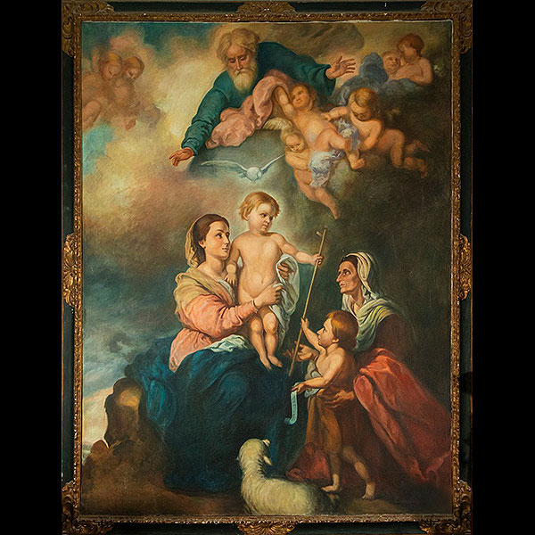 Siguiendo modelos de BARTOLOMÉ ESTEBAN MURILLO (Sevilla 1617- 1682) - La Sagrada Familia, llamada "La Virgen de Sevilla", siglo XIX.