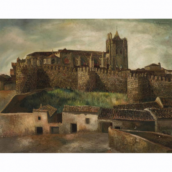 Wifredo Lam. &quot;Vista de Ávila (1932)&quot;. Óleo sobre lienzo.   Firmado, fechado y dedicado 