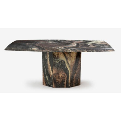 Mesa de comedor en mármol cipolino con pata central octogonal.  Época: S. XX