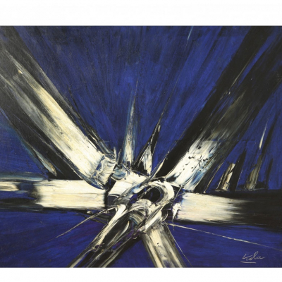 Manuel Viola (1916-1987) &quot;Composición en morado&quot;.   Óleo sobre lienzo. Firmado 