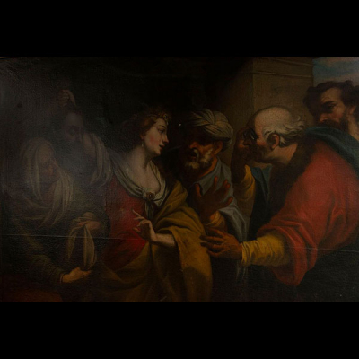 Atribuido a Orazio da Ferrari (1606 - 1657), Monumental Judith con lan cabeza de Holofrenes, escuela italiana genovesa del siglo XVII.