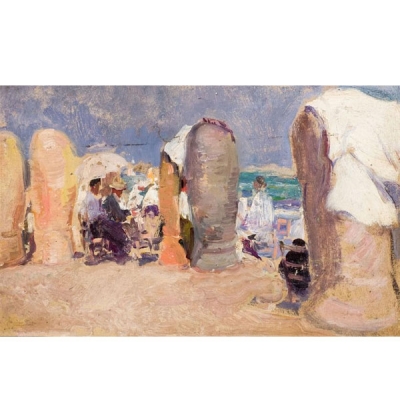 Cecilio Pla.  (1860 - 1934)  &quot;Escena de playa&quot;.