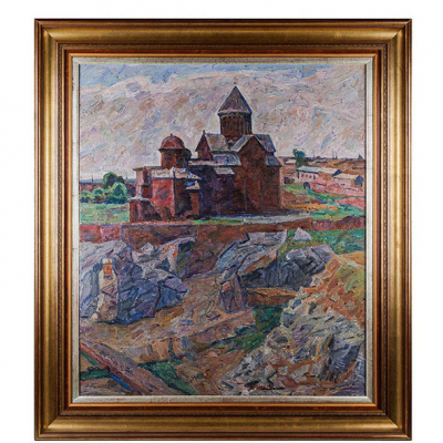 Albert Stepanovich Papikian (1926 Armenia -1997 Moscú) &#039;Paisaje con Iglesia&#039;. 