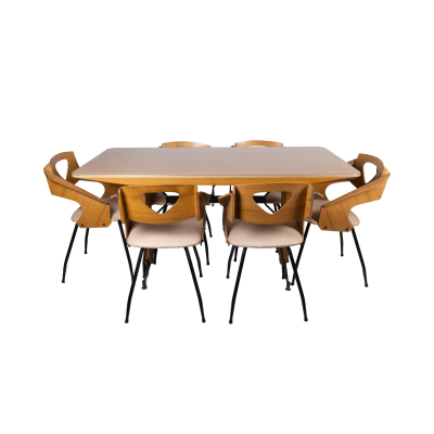 Carlo Ratti (Monza, Italia, 1890-1961) para Legni Curvati.  Juego de comedor c.1950.