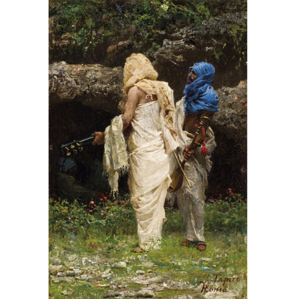Jos&eacute; Tapir&oacute; y Bar&oacute;. "Serenade (Los M&uacute;sicos) (c.1870)". &Oacute;leo sobre tabla. Firmado y localizado (Roma) en el &aacute;ngulo inferior derecho.