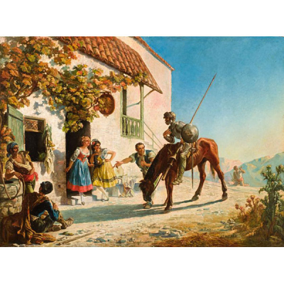 Enrique Atalaya (? - 1914) &quot;Escena del Quijote&quot;. Óleo sobre lienzo.