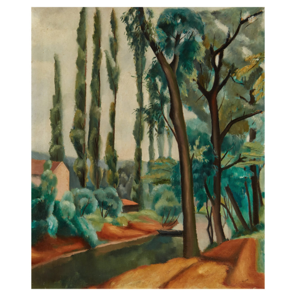Josep de Togores Llach (Cerdanyola del Vallès, Barcelona, 1893-Barcelona, 1970) Vista de la isla de St. Germain. Óleo sobre tela. 
