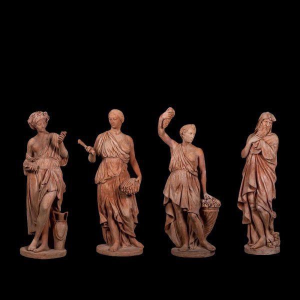Lote de 4 esculturas en terracota de Impruneta representando las 4 estaciones, Italia, siglo XX.