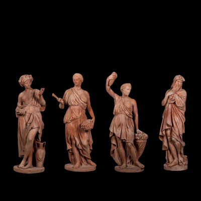Lote de 4 esculturas en terracota de Impruneta representando las 4 estaciones, Italia, siglo XX.