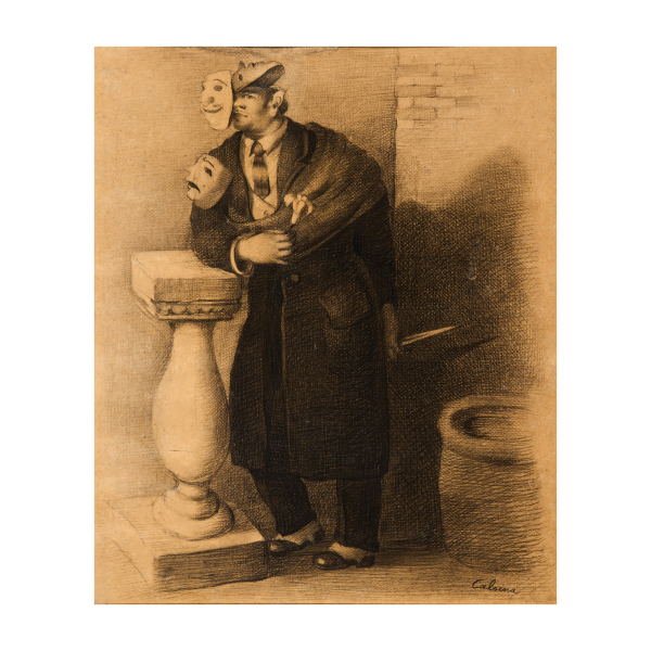 Ramón Calsina Baró (Barcelona, 1901-1992) Teatrum Mundi. Dibujo a carboncillo sobre papel.