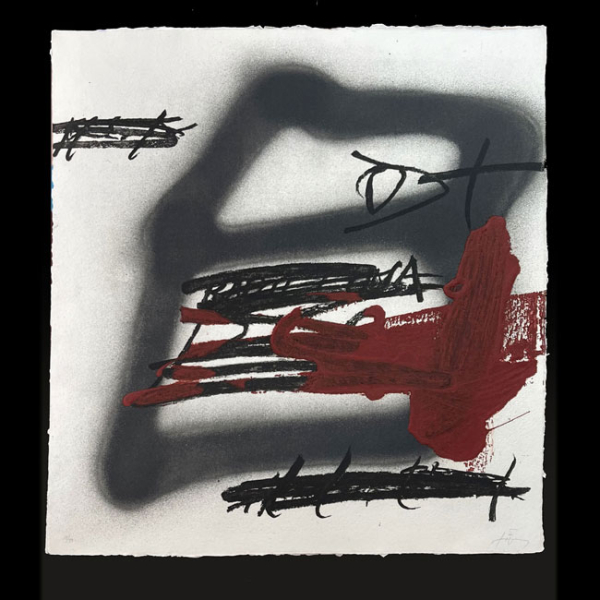 Antoni Tàpies: "Forma ombrejada" 18/99 (1987).   Aguafuerte y carborundum con relieve sobre papel Aquari  hecho a mano. Firmada
