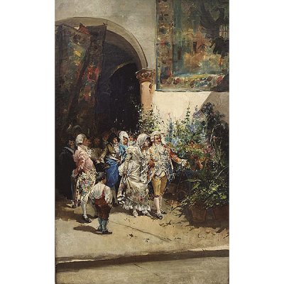 Eugenio Lucas Villaamil.   &quot;Salida de boda&quot;. Óleo sobre lienzo. Firmado 