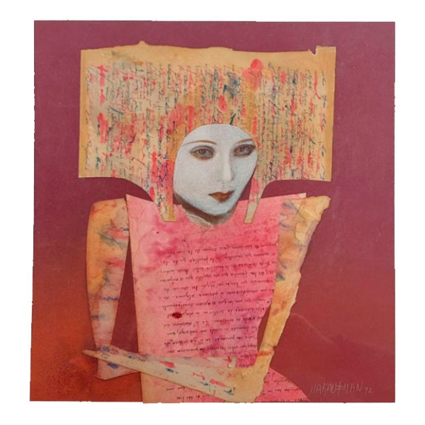 Lia Kaufman "Sin título" 1992 técnica mixta collage con pintura sobre papel Fabriano. Firmado 