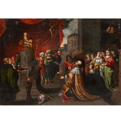 &quot;La idolatría del Rey Salomón&quot;  HYERONIMUS FRANCKEN III (1611-1661)   Óleo/Cobre
