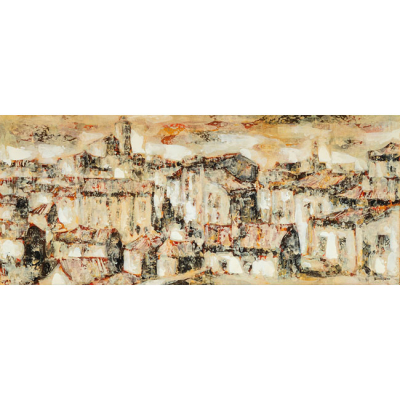 JULIAN BORREGUERO L&Oacute;PEZ   (Segovia 1937)  "Vista de Ciudad"  Firmado: Borreguero  &Oacute;leo / Lienzo  