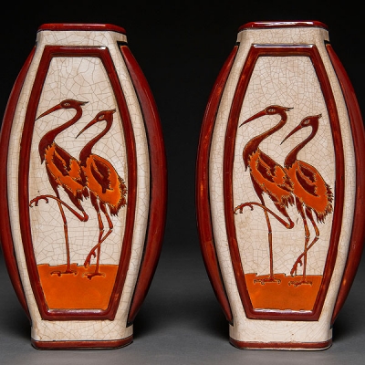 Pareja de jarrones Art Decó en cerámica esmaltada Keralouve la Louviore
