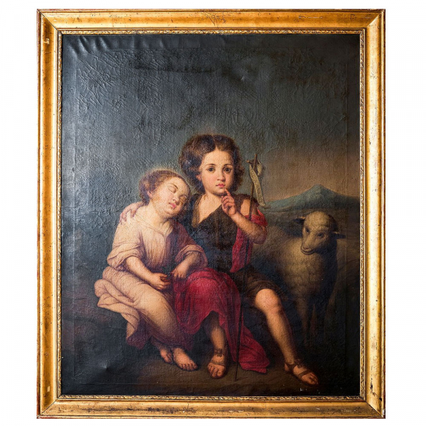 JOSÉ MARÍA VÁZQUEZ o VASQUEZ (México, c.1765 - c. 1826) "El Niño Jesús y San Juan Bautista". Óleo sobre lienzo. 