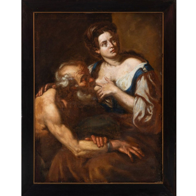 "La Caridad romana" Niccol&ograve; Tornioli. Escuela Sienesa. Siglo XVII.  &Oacute;leo sobre lienzo.