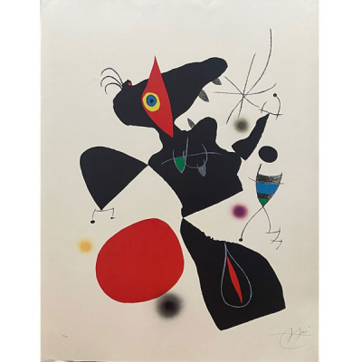 Joan Miró Ferrà (1893-1983). Título: Oda a Joan Miró IV (1973). Descripción: litografía sobre papel Guarro firmada a lápiz por el artista y numerada VI/XXV.