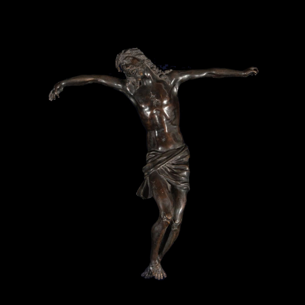 CRISTO EXPIRANTE - Atribuído a la FUNDICIÓN VENECIANA DE PIETRO TACCA (Carrara, 1577-Florencia, 1640), Gran Corpus Christi en bronce patinado.