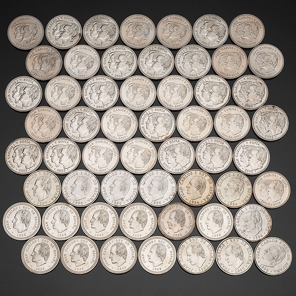 Conjunto de 56 monedas de plata de ley 925.