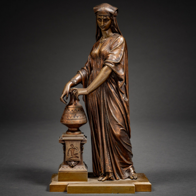 &quot;Egipcia&quot; Escultura en bronce pavonado del siglo XIX.  EUTROPE BOURET (Francia, 1833-1906)