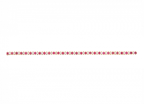 Pulsera rivi&egrave;re articulada con veintiocho diamantes talla princesa, alternos con veintinueve rub&iacute;es birmanos 