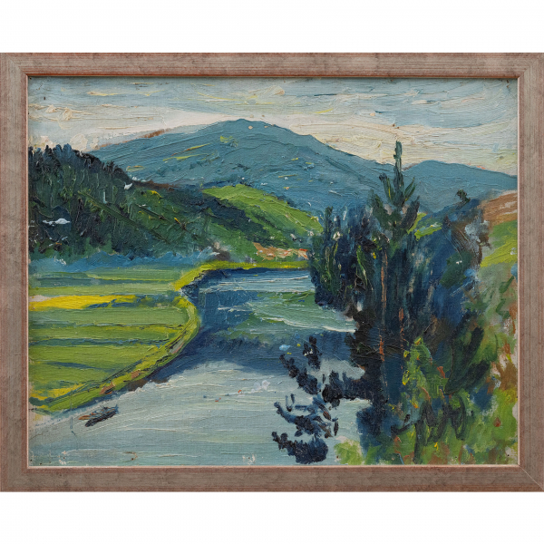 "Río Oria con sol".  ASCENSIO MARTIARENA (San Sebastián, 1844-1966).   Técnica: Óleo/cartón