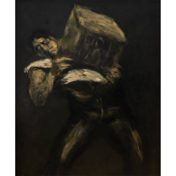 "Urtain, levantador de piedras" IGNACIO GARC&Iacute;A ERGUIN (Bilbao, 1934-2025) &Oacute;leo/T&aacute;blex