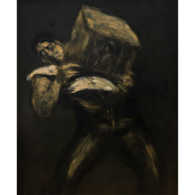 "Urtain, levantador de piedras" IGNACIO GARC&Iacute;A ERGUIN (Bilbao, 1934-2025) &Oacute;leo/T&aacute;blex
