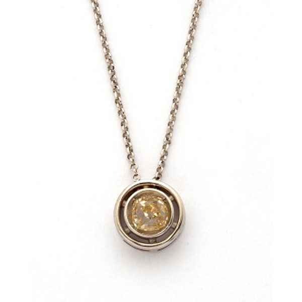 Cadena y colgante en oro blanco con diamante talla brillante