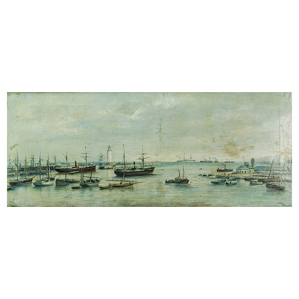 Emili Sivillá Torres (Barcelona, 1845-1894) Puerto con barcos. 