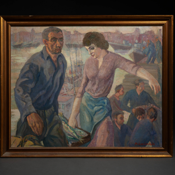 &quot;Descargadores en el Puerto&quot;  PEDRO MUÑOZ CONDADO (Madrid, 1903-Bilbao, 1988) 