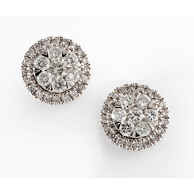 Pendientes rosetón en oro blanco con cuajado de diamantes talla brillante
