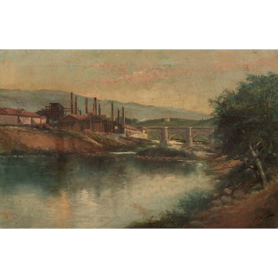 G. MÉRIDA  (S. XIX) &quot;Antigua fábrica de Bolueta&quot; Firmado: Mérida