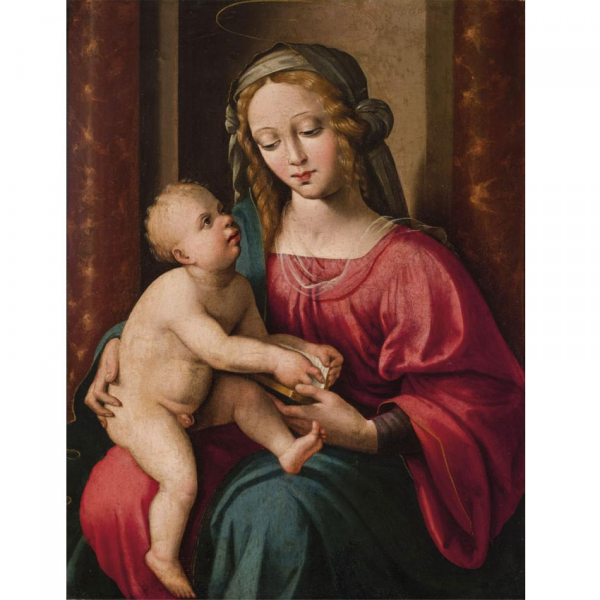Maestro della Lamentatione Scandicci. "Madonna con Niño". Óleo sobre tabla. (1469 - 1543)