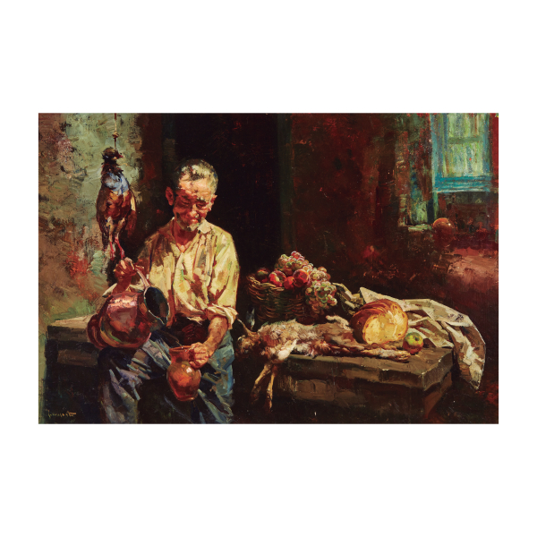 Josep Serrasanta (Buenos Aires, Argentina, 1916-Valldoreix, Barcelona, 1998) Descanso. Óleo sobre tela. Firmado.