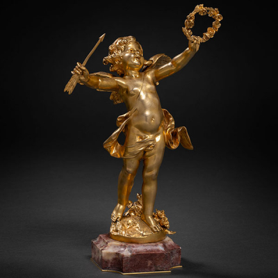 &quot;Cupido&quot; Escultura en bronce dorado del siglo XIX.   AUGUSTE MOREAU (Francia, 1834-1917)   