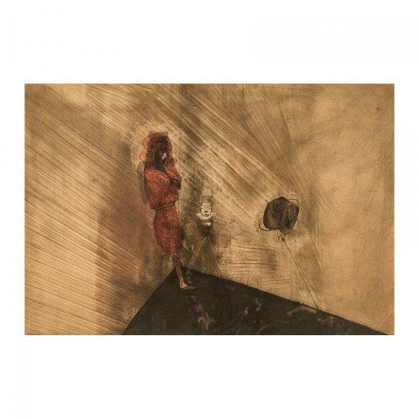 Jorge Castillo (Pontevedra, 1933) Composición con personajes. Técnica mixta sobre papel. Firmado.