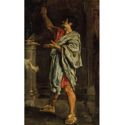 Eduardo Rosales.   Estudio de Bruto para el cuadro de historia &quot;La muerte de Lucrecia&quot;. Óleo sobre lienzo.