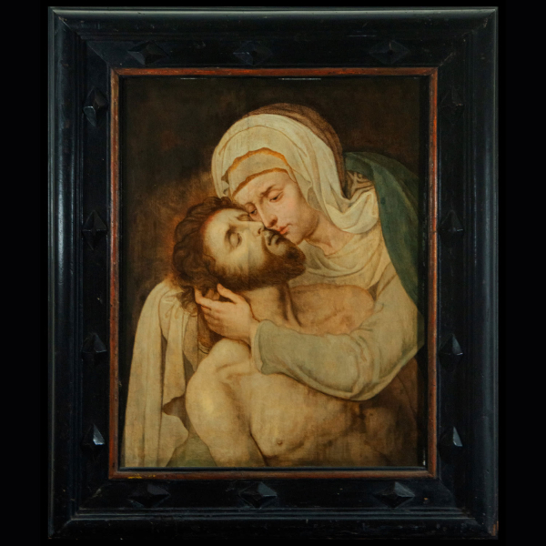 Importante Piedad sobre tabla, atribuída a Quentin Massys o Messys (Lovaina, 1466-Amberes, 1530).