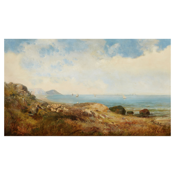 Josep Armet Portanell (Barcelona, 1843-1911) Paisaje frente al mar. Óleo sobre tela