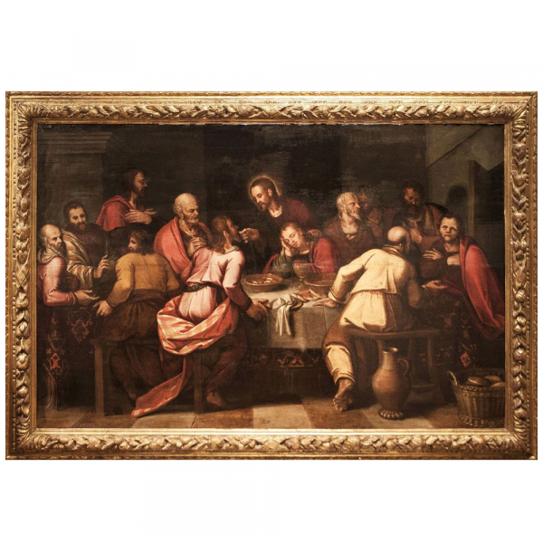 Escuela Italiana veneciana del siglo XVI "La &uacute;ltima cena".    &Oacute;leo sobre tabla.