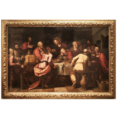 Escuela Italiana veneciana del siglo XVI "La &uacute;ltima cena".    &Oacute;leo sobre tabla.