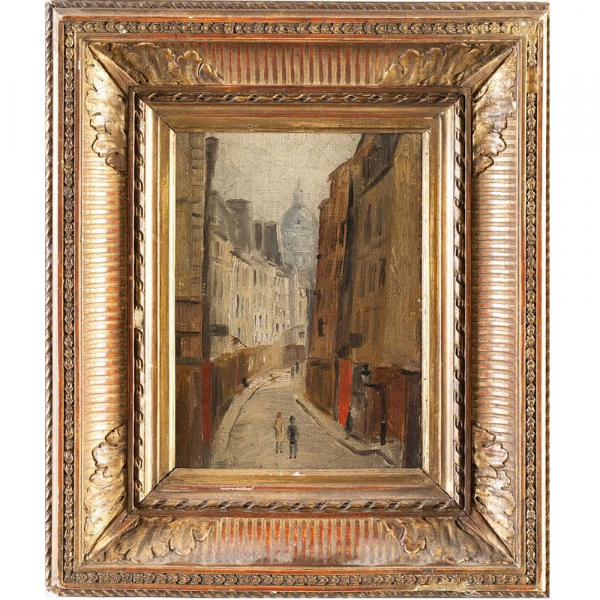 ATRIBUIDO A MAURICE UTRILLO (París, 1883 – Dax, 1955) "Montmartre, Rue Saint-Rustique".   Óleo sobre cartón entelado