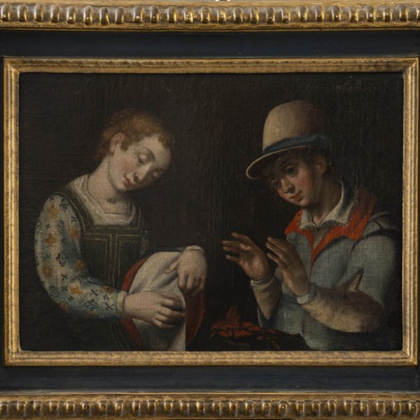 "Pareja de muchachos".  Escuela Española del siglo XVII.   Técnica: Óleo/Lienzo