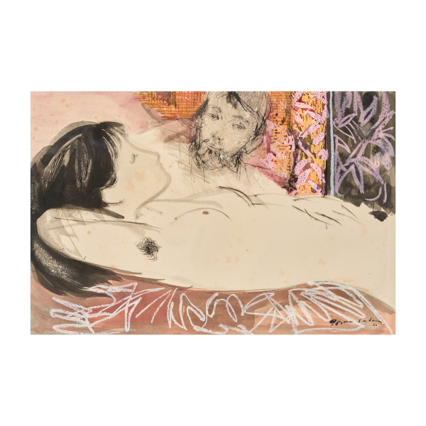 Emili Grau Sala (Barcelona, 1911-1975)  Joven recostada.  Técnica mixta sobre papel. Firmado y fechado en 1960. 